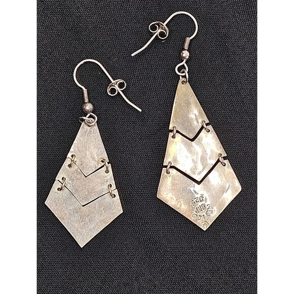 Mexico 925 Silver Abalone Shell Inlay Dangle Drop Vtg Earrings, Different Sizes - Picture 3 of 9